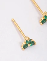 Gold Plated Sterling Silver Emerald Cubic Zirconia Trio Stud Earrings