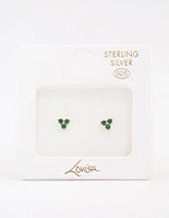 Gold Plated Sterling Silver Emerald Cubic Zirconia Trio Stud Earrings