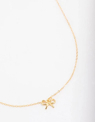 Gold Plated Sterling Silver Bow Pendant Necklace