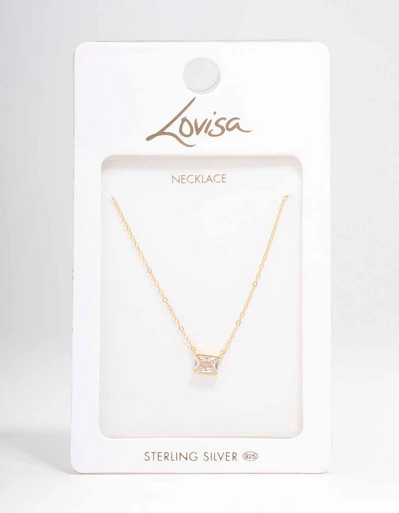 Gold Plated Sterling Silver Emerald Cut Pendant Necklace