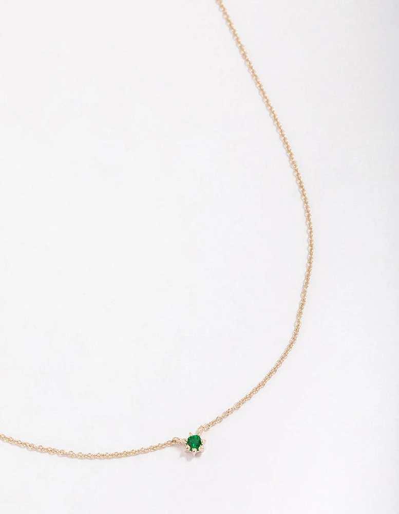 Gold Plated Sterling Mini Emerald Silver Cubic Zirconia Pendant Necklace