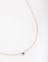 Gold Plated Sterling Mini Emerald Silver Cubic Zirconia Pendant Necklace