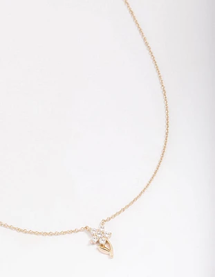 Gold Plated Sterling Silver Flower Stem Pendant Necklace