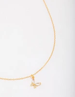 Gold Plated Sterling Silver Butterfly & Angel Cubic Zirconia Pendant Necklace