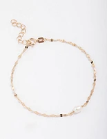 Gold Plated Sterling SIlver Freshwater Pearl Chain Bracelet