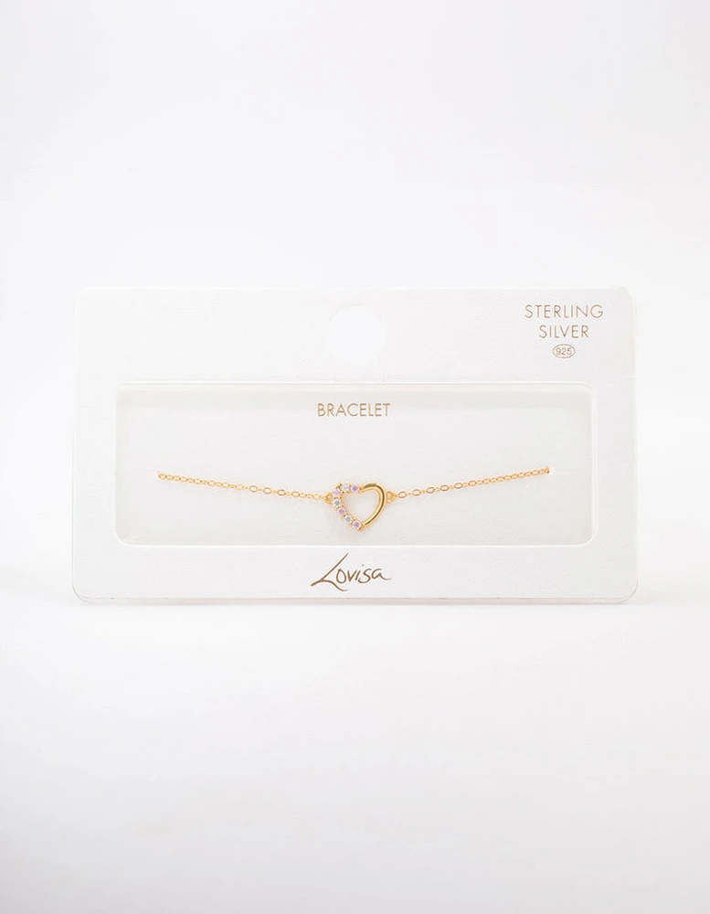 Gold Plated Sterling Silver Cubic Zirconia Heart Bracelet