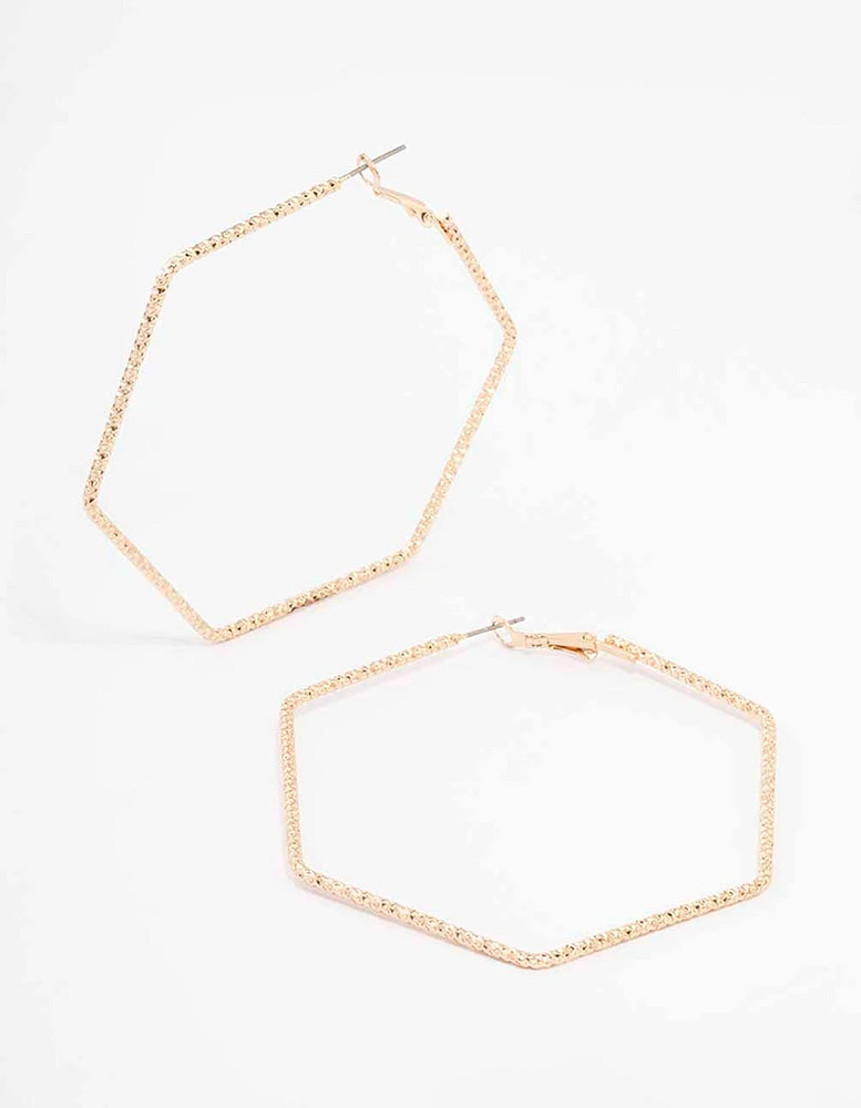 Gold Hexagon Hoop Earrings