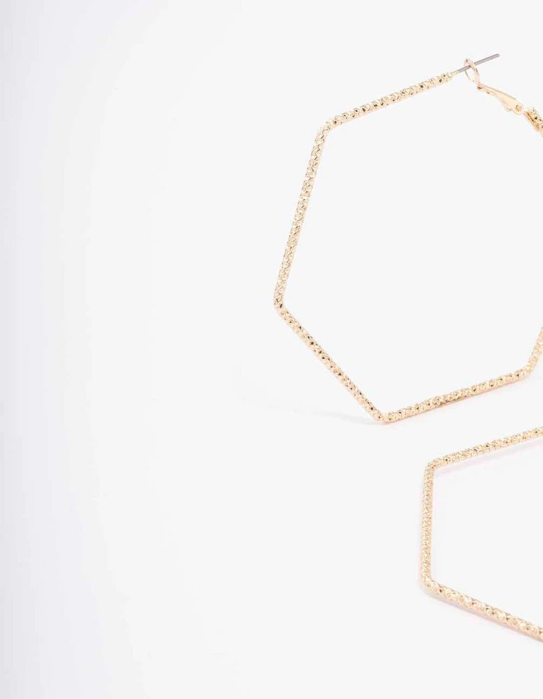 Gold Hexagon Hoop Earrings