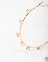 Gold Diamante Station Hoop Earrings