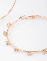 Gold Diamante Station Hoop Earrings