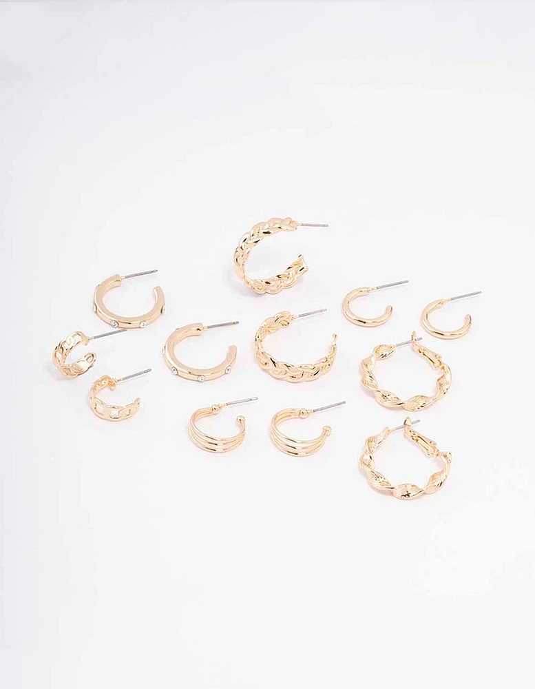 Gold Twisted Chain Hoop Earring 6-Pack