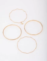 Gold Wavy Bangle 4-Pack