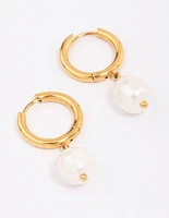 Gold Plated Surgical Steel Classic Freshwater Pearl Hoop Earrings