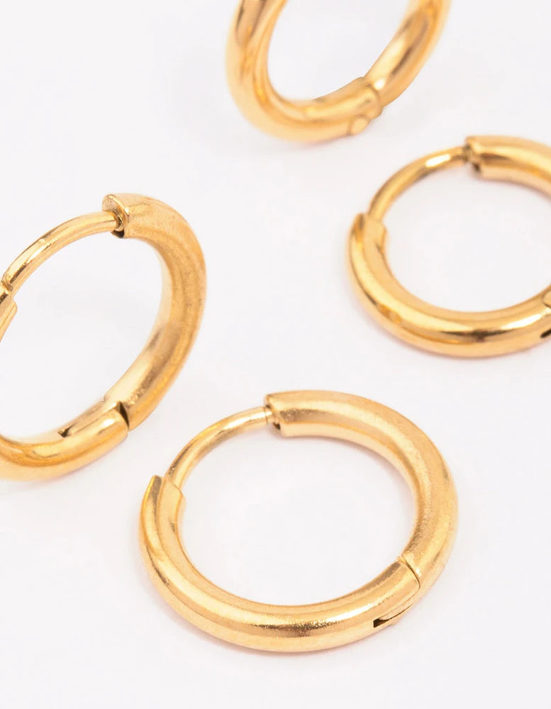 Gold Plated Surgical Steel Classic Hoop Earring 2-Pack