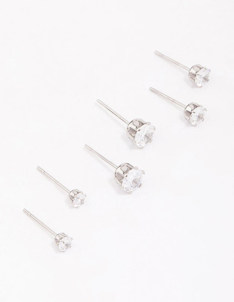 Surgical Steel Graduating Cubic Zirconia Stud Earring 3-Pack