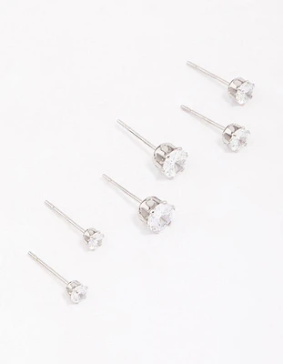 Surgical Steel Graduating Cubic Zirconia Stud Earring 3-Pack