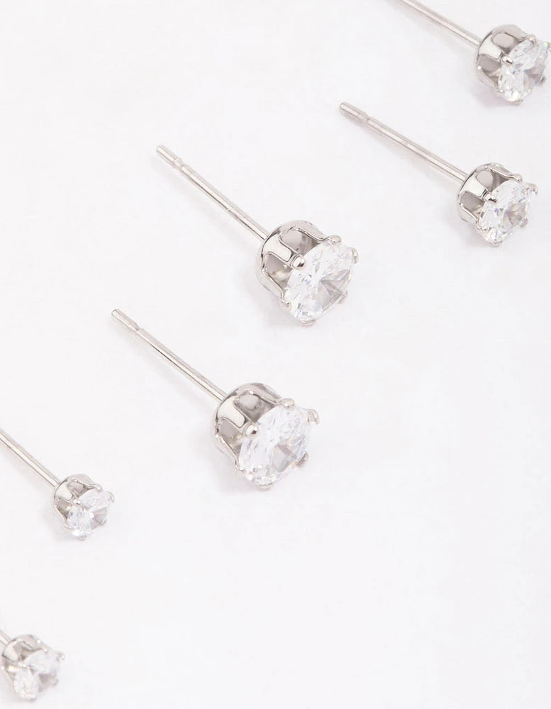 Surgical Steel Graduating Cubic Zirconia Stud Earring 3-Pack