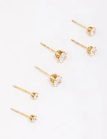 Gold Plated Surgical Steel Graduating Cubic Zirconia Stud Earring 3-Pack