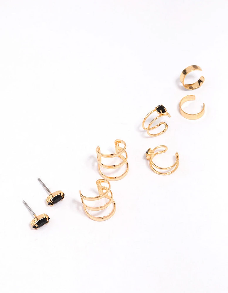 Gold & Black Marquise Stone Earring 4-Pack