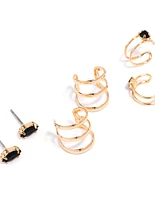 Gold & Black Marquise Stone Earring 4-Pack
