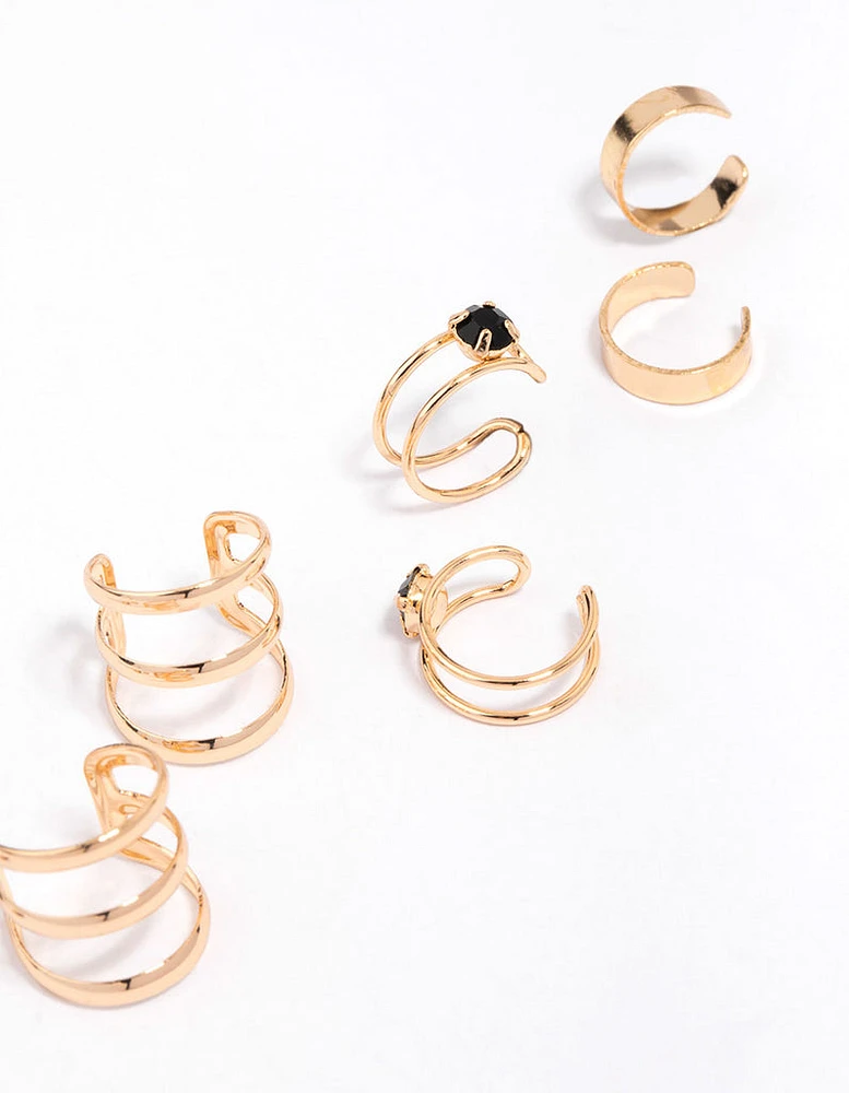 Gold & Black Marquise Stone Earring 4-Pack