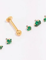 Gold Plated Surgical Steel Emerald Stone Flat Back 6-Pack