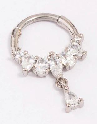 Surgical Steel Cubic Zirconia Pear Drop Clicker Ring