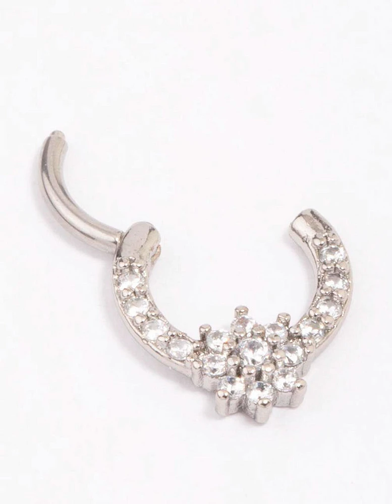 Surgical Steel Cubic Zirconia Flower Clicker Ring