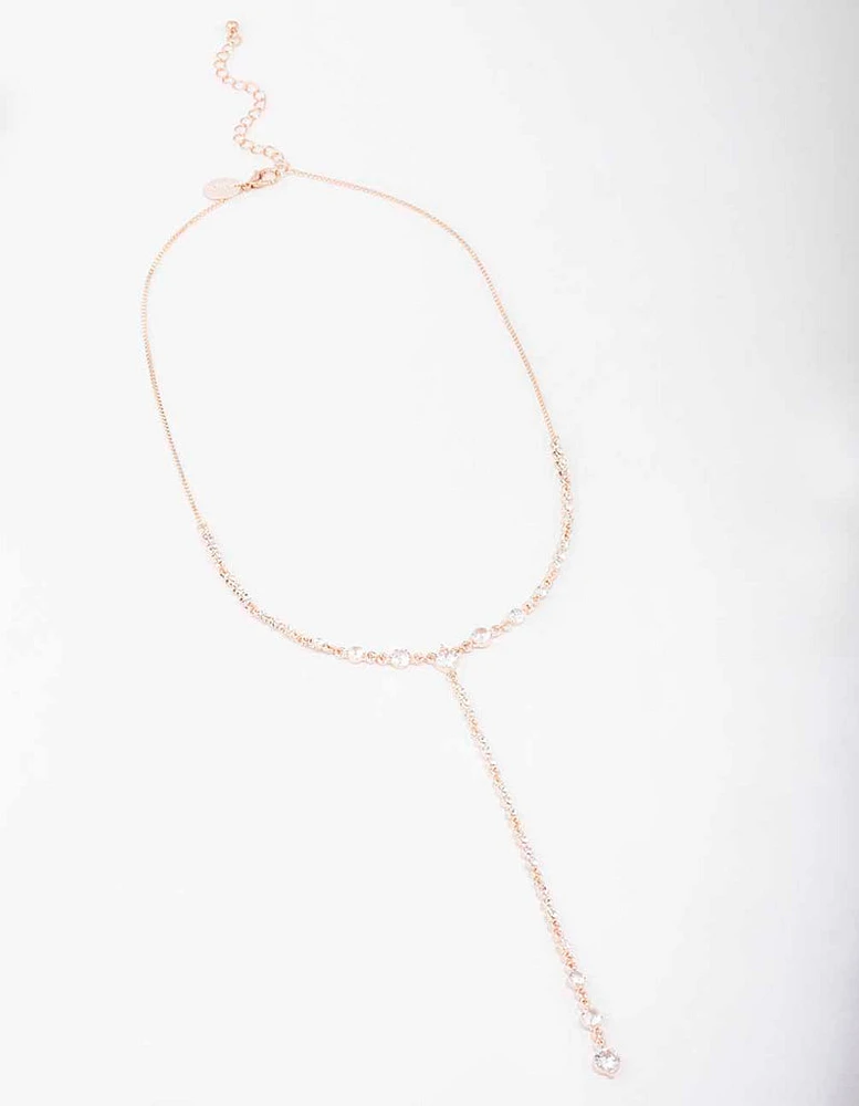 Rose Gold Diamante Lariat Necklace