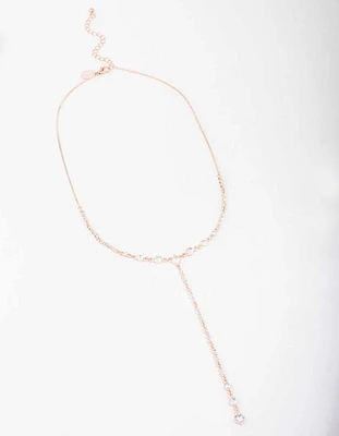 Rose Gold Diamante Lariat Necklace