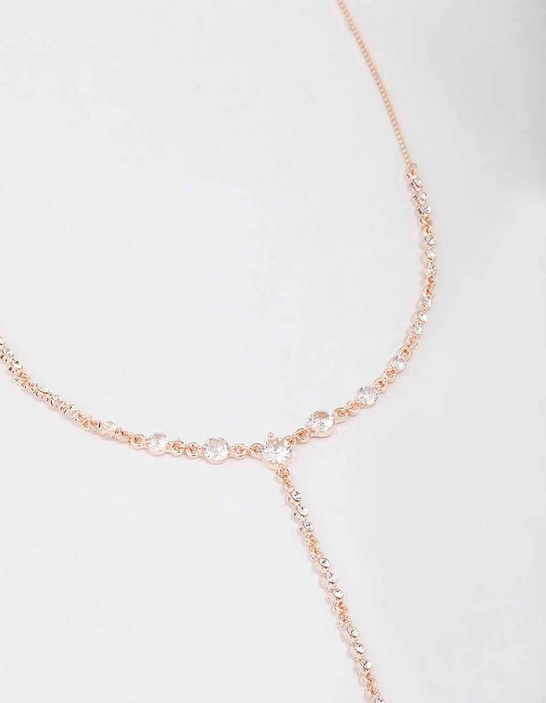 Rose Gold Diamante Lariat Necklace