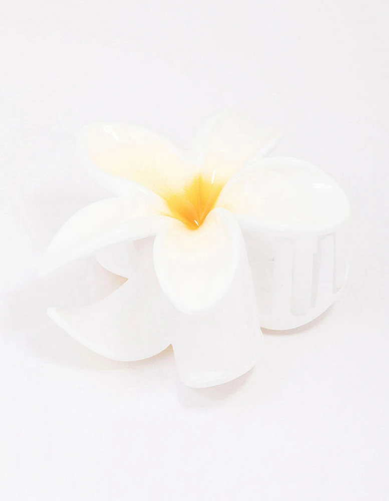 White Frangipani Flower Hair Claw Clip