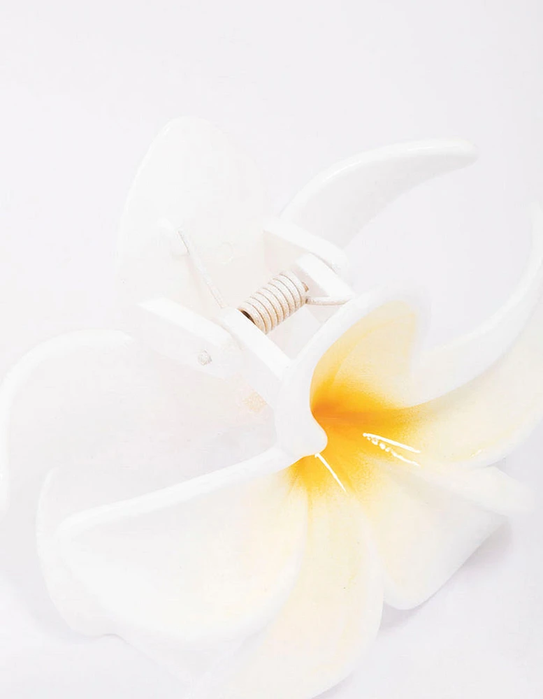 White Frangipani Flower Hair Claw Clip