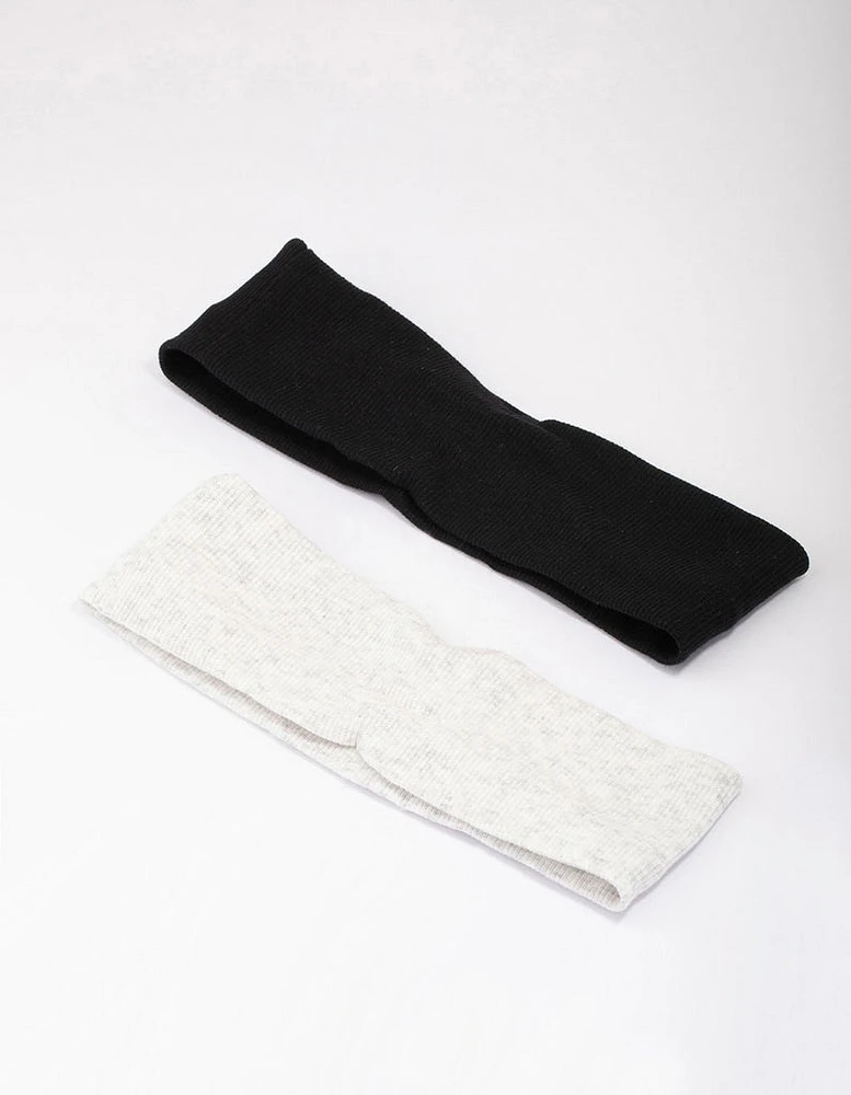 Black & Grey Ribbed Fabric Headbands 2-Pack