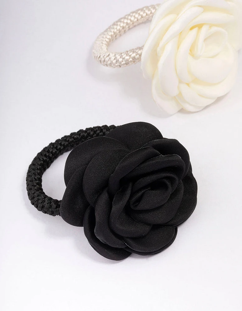 Black & Ivory Rosette Hair Tie Pack