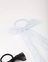 Blue Lace Bow Hair Tie