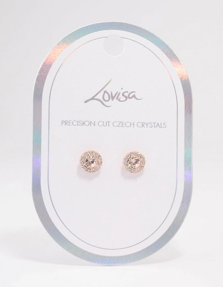 Rose Gold Blush Halo Stud Earrings