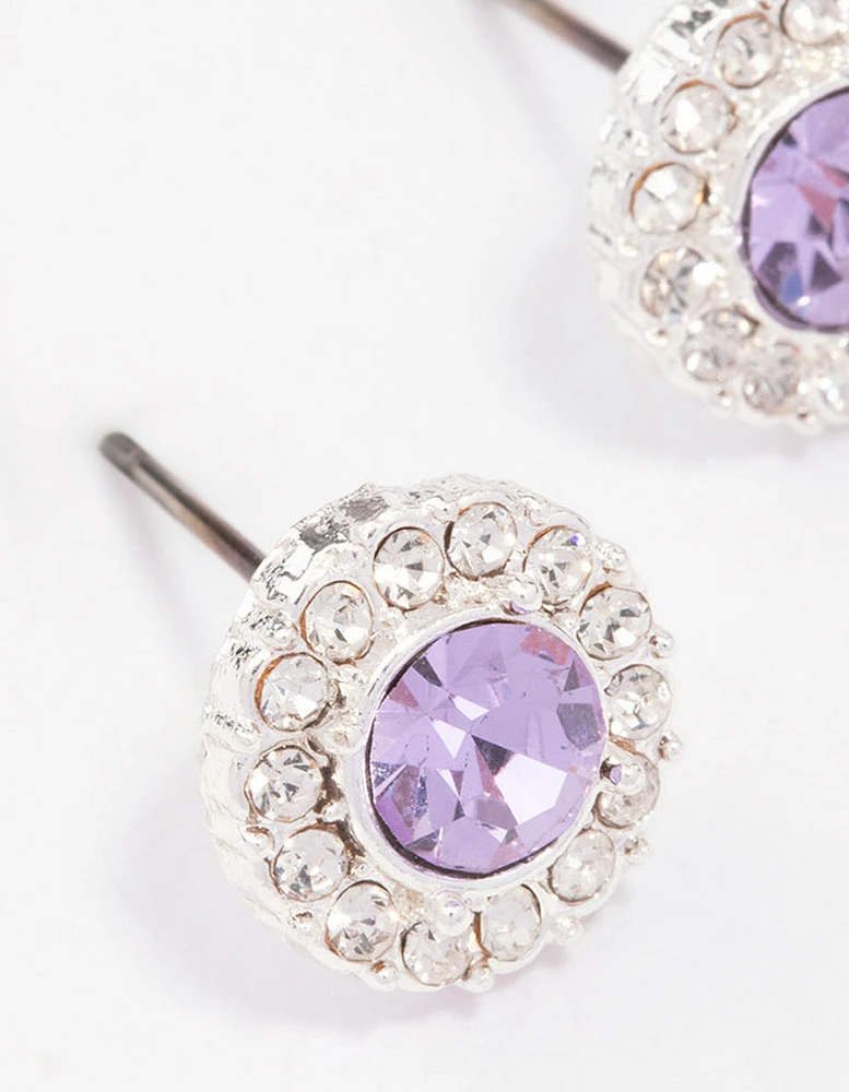 Silver Lilac Halo Stud Earrings