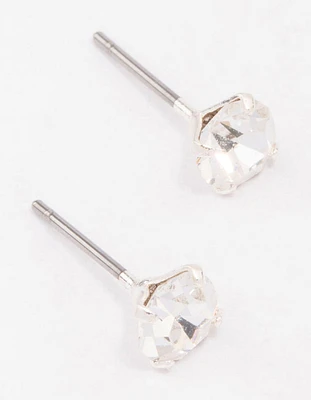 Silver Round Crystal Stud Earrings