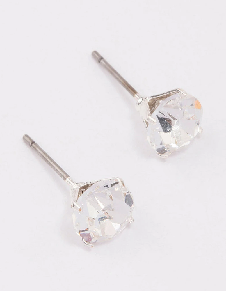 Silver Crystal Stud Earrings 7mm