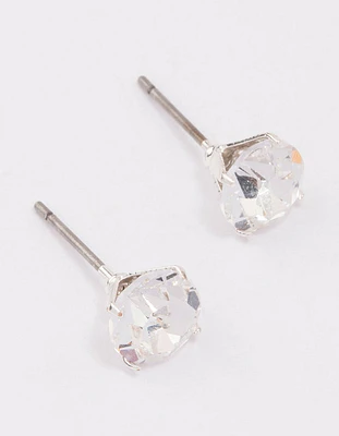 Silver Crystal Stud Earrings 7mm