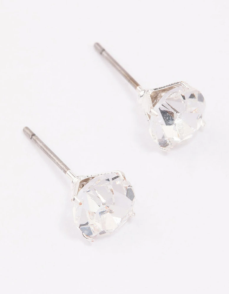 Silver Crystal Stud Earrings 7mm