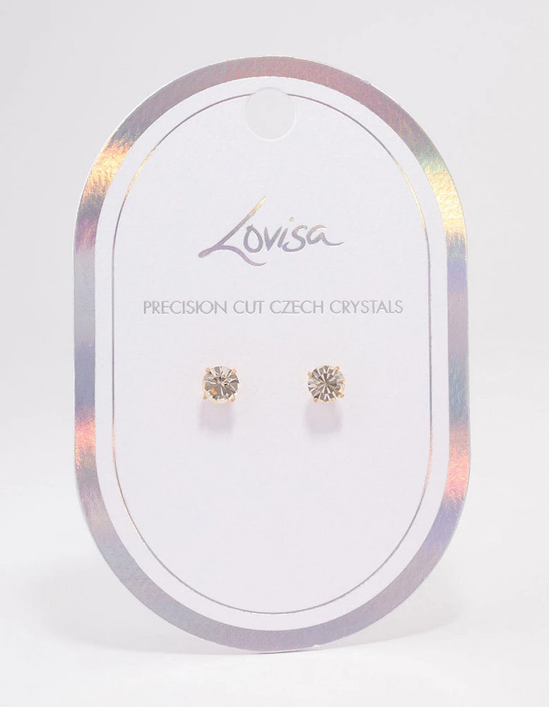 Gold Crystal Stud Earrings 7mm