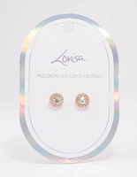 Gold Pear Crystal Halo Stud Earrings