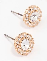 Gold Pear Crystal Halo Stud Earrings