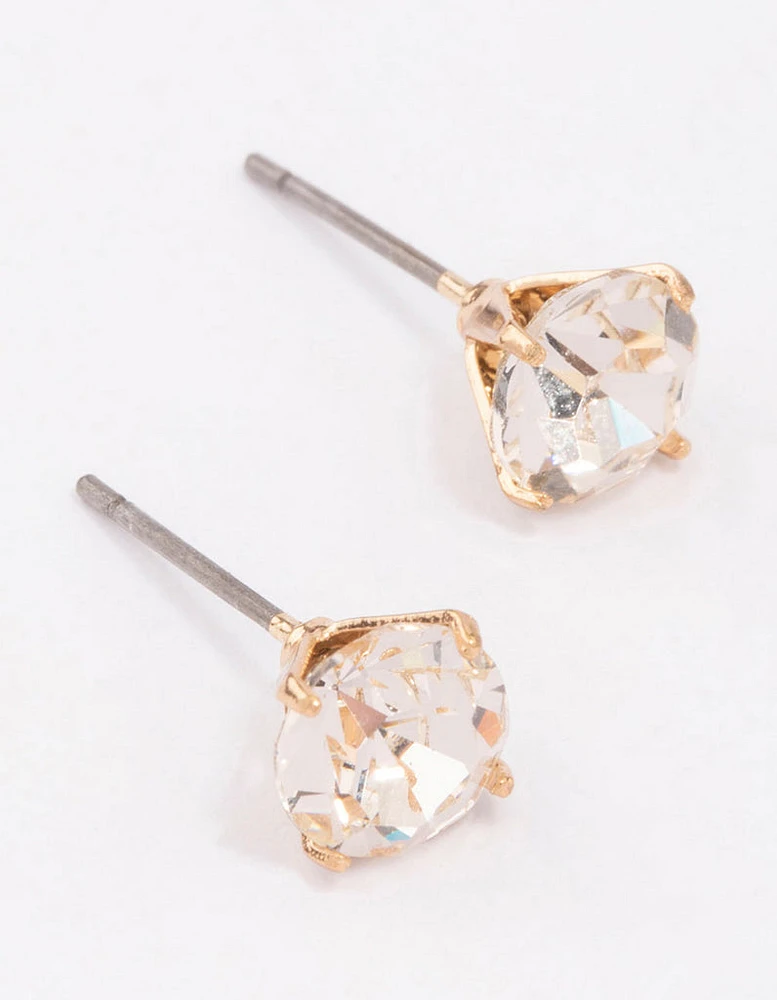 Gold Pear Champagne Stud Earrings 7mm