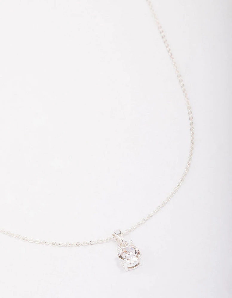 Silver Crystal Solitaire Pendant Necklace