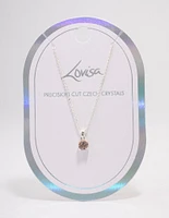 Silver Pink Solitaire Crystal Pendant Necklace