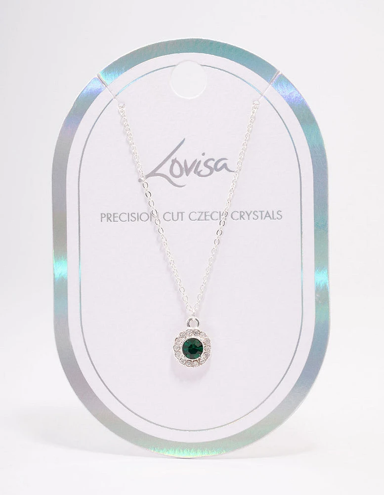 Silver Emerald Halo Pendant Necklace