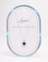 Silver Emerald Halo Pendant Necklace